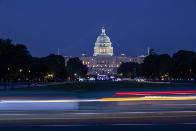 The US Capitol lit up at night